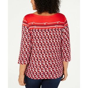 Charter Club Plus Knit Top Red Multi Sz 3X B13